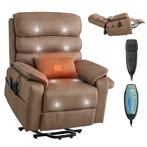 VEVOR Power Lift Recliner Chair, Dual Motor, Medium Wide Electric Lift Chair with Heat and Massage for Elderly, Infinite Position Adjustment, Leather Surface, with Storage Pocket, Cup Holder, Brown - DDKDTYZSPGZCFJQ8T001V1 - view 2