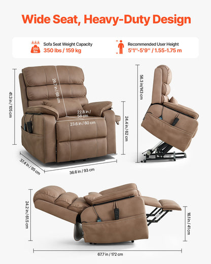 VEVOR Power Lift Recliner Chair, Dual Motor, Medium Wide Electric Lift Chair with Heat and Massage for Elderly, Infinite Position Adjustment, Leather Surface, with Storage Pocket, Cup Holder, Brown - DDKDTYZSPGZCFJQ8T001V1 - view 4
