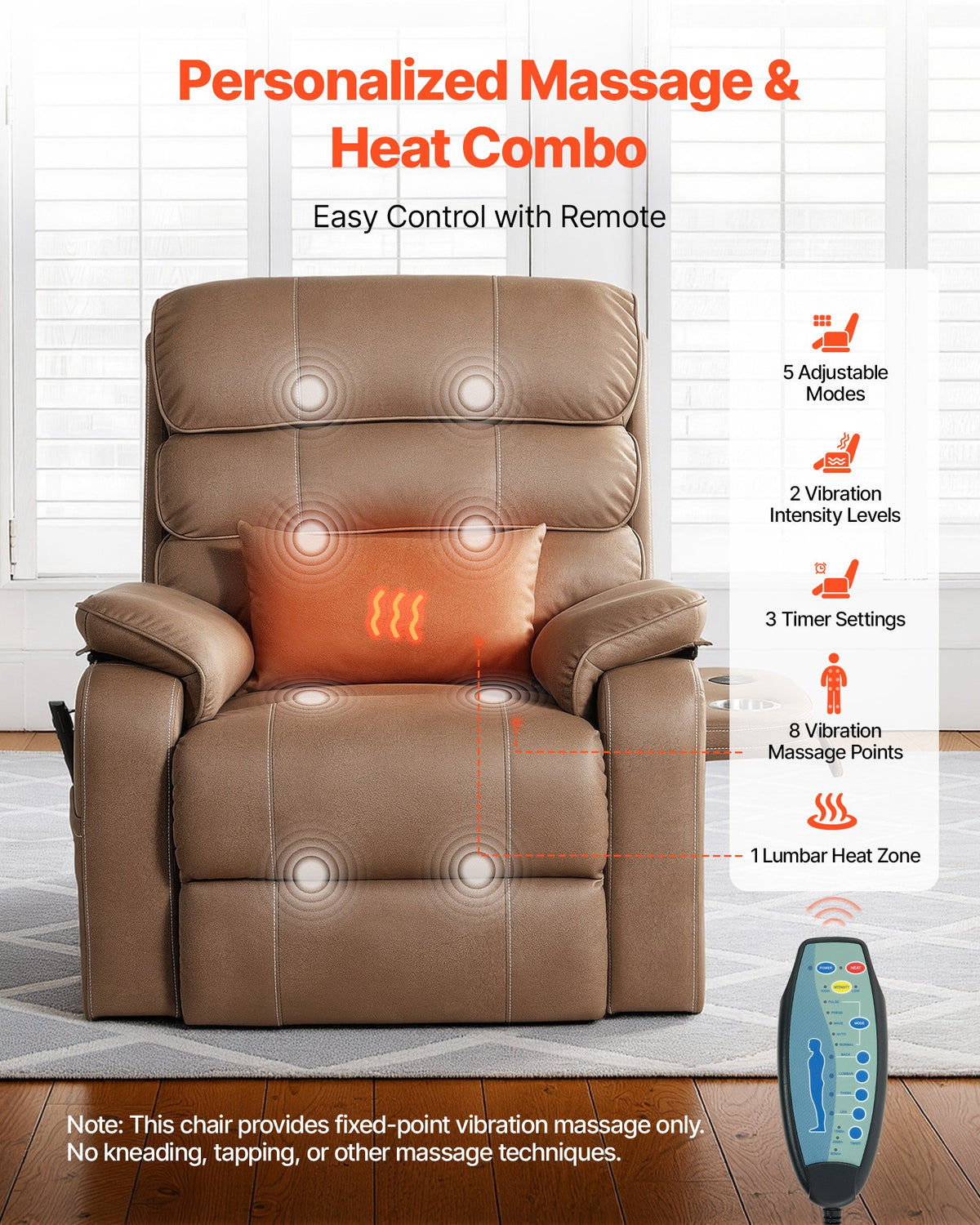 VEVOR Power Lift Recliner Chair, Dual Motor, Medium Wide Electric Lift Chair with Heat and Massage for Elderly, Infinite Position Adjustment, Leather Surface, with Storage Pocket, Cup Holder, Brown - DDKDTYZSPGZCFJQ8T001V1 - view 5