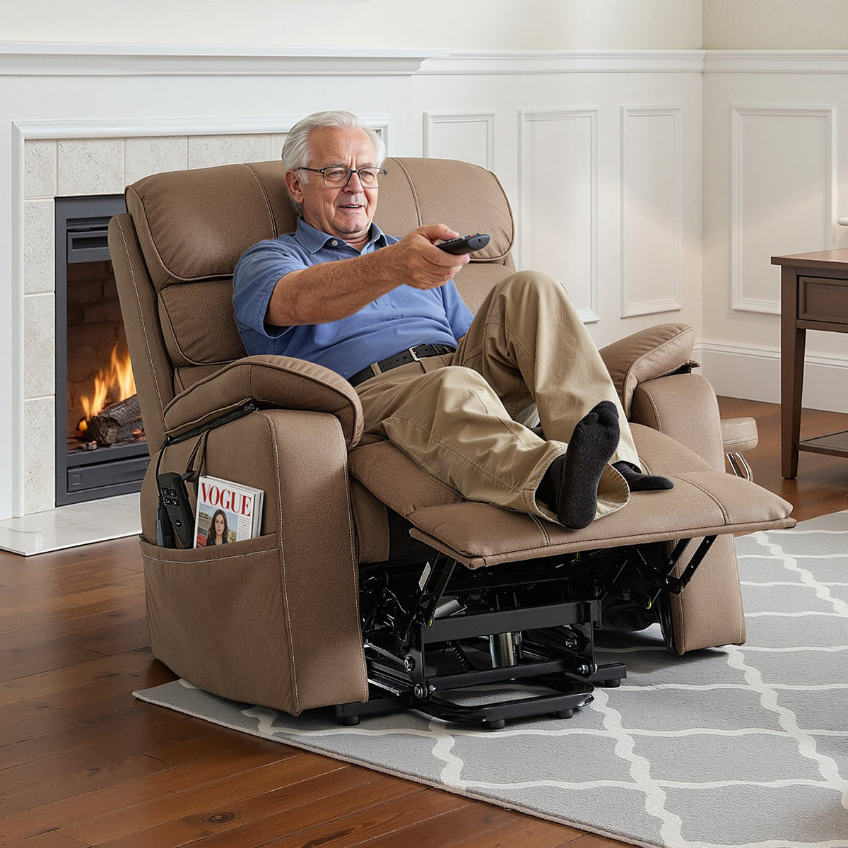 VEVOR Power Lift Recliner Chair, Dual Motor, Medium Wide Electric Lift Chair with Heat and Massage for Elderly, Infinite Position Adjustment, Leather Surface, with Storage Pocket, Cup Holder, Brown - DDKDTYZSPGZCFJQ8T001V1 - view 9