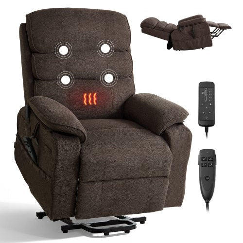 VEVOR Power Lift Recliner Chair, Dual Motor Medium Lift Chair with Heat and Massage for Elderly, Position Adjustable, Remote Control, with Side Pockets, Chenille Fabric, Brown - DDKDTYZSXNEZ6A38Y001V1 - view 2