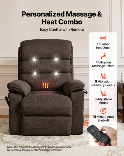 VEVOR Power Lift Recliner Chair, Dual Motor Medium Lift Chair with Heat and Massage for Elderly, Position Adjustable, Remote Control, with Side Pockets, Chenille Fabric, Brown - DDKDTYZSXNEZ6A38Y001V1 - view 5