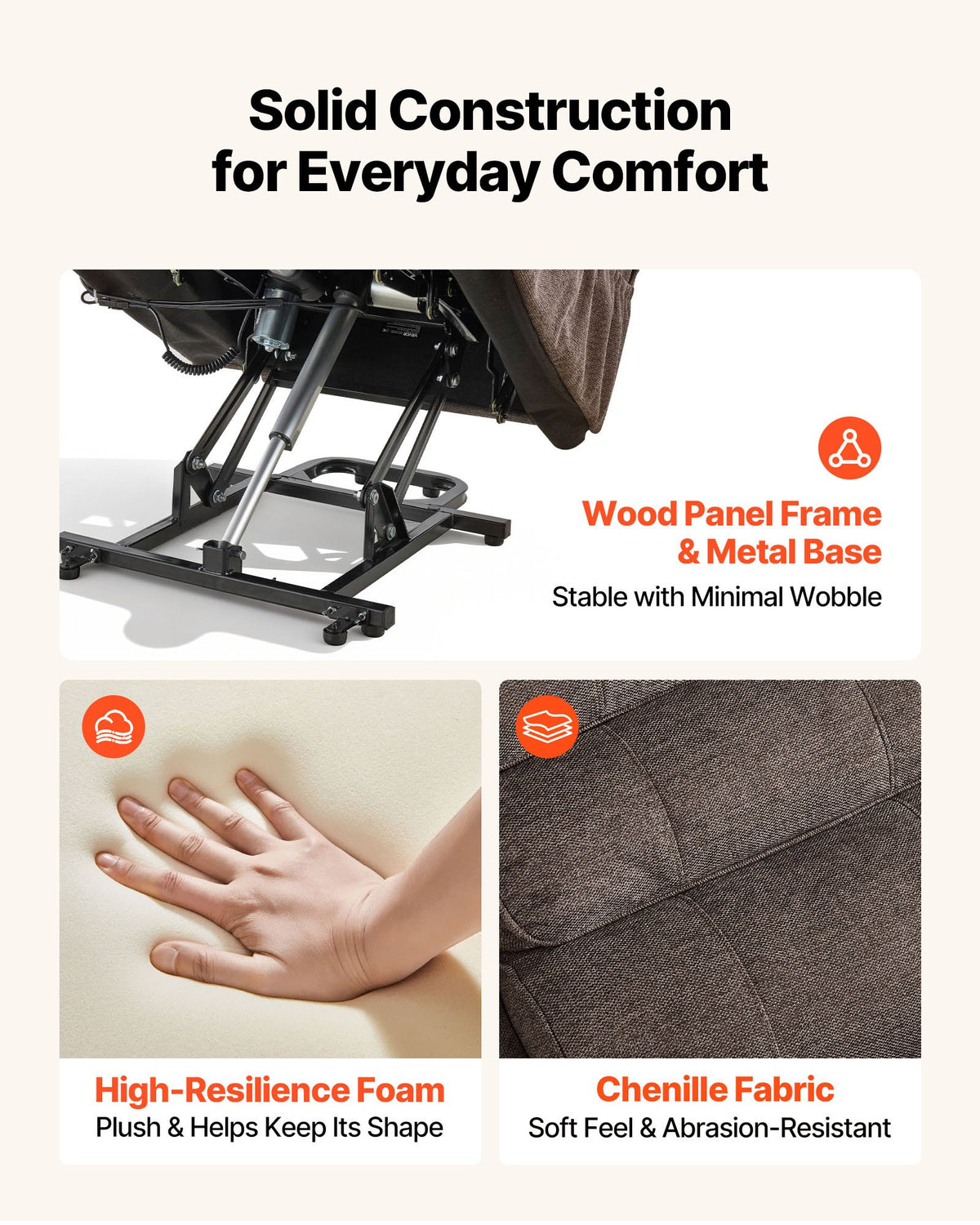 VEVOR Power Lift Recliner Chair, Dual Motor Medium Lift Chair with Heat and Massage for Elderly, Position Adjustable, Remote Control, with Side Pockets, Chenille Fabric, Brown - DDKDTYZSXNEZ6A38Y001V1 - view 7