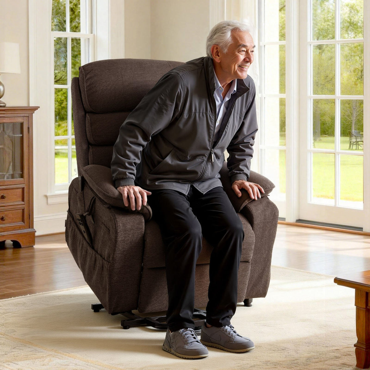 VEVOR Power Lift Recliner Chair, Dual Motor Medium Lift Chair with Heat and Massage for Elderly, Position Adjustable, Remote Control, with Side Pockets, Chenille Fabric, Brown - DDKDTYZSXNEZ6A38Y001V1 - view 9