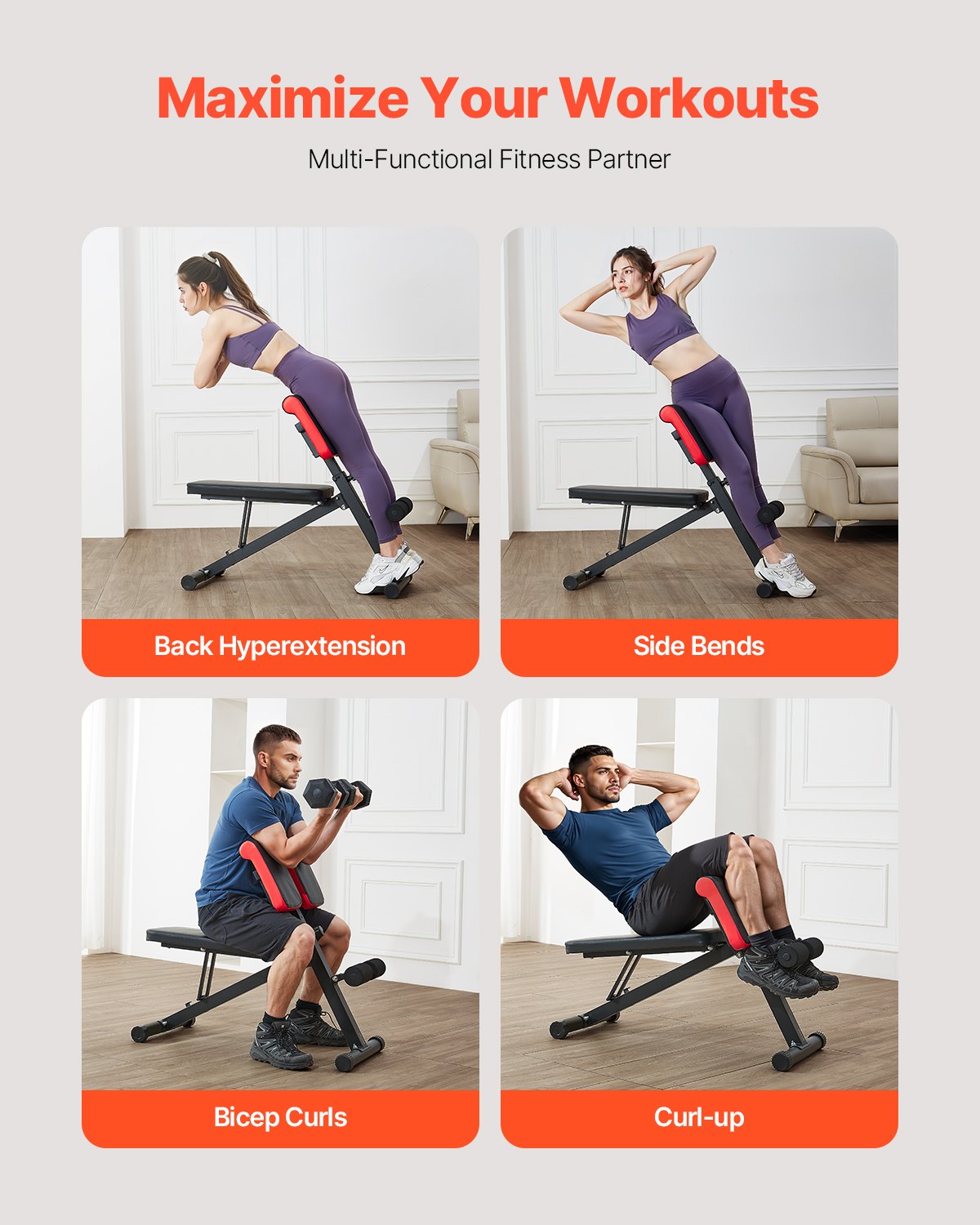 VEVOR Multi-Functional Weight Bench for Full Body Workout, Roman Chair Hyperextension Bench, 330 lbs Adjustable & Foldable Equipment for Back Arm Core Ab Workout, Sit Up Exercise Machine for Home Gym - DDKLMYAX330L58RT2V0 - view 3