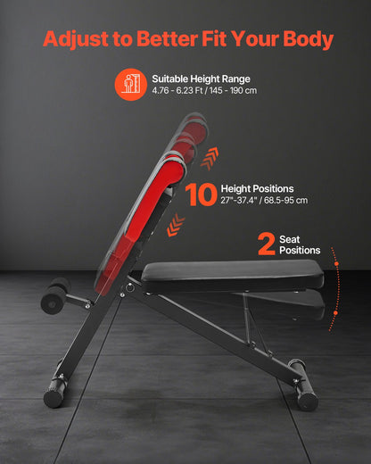 VEVOR Multi-Functional Weight Bench for Full Body Workout, Roman Chair Hyperextension Bench, 330 lbs Adjustable & Foldable Equipment for Back Arm Core Ab Workout, Sit Up Exercise Machine for Home Gym - DDKLMYAX330L58RT2V0 - view 5