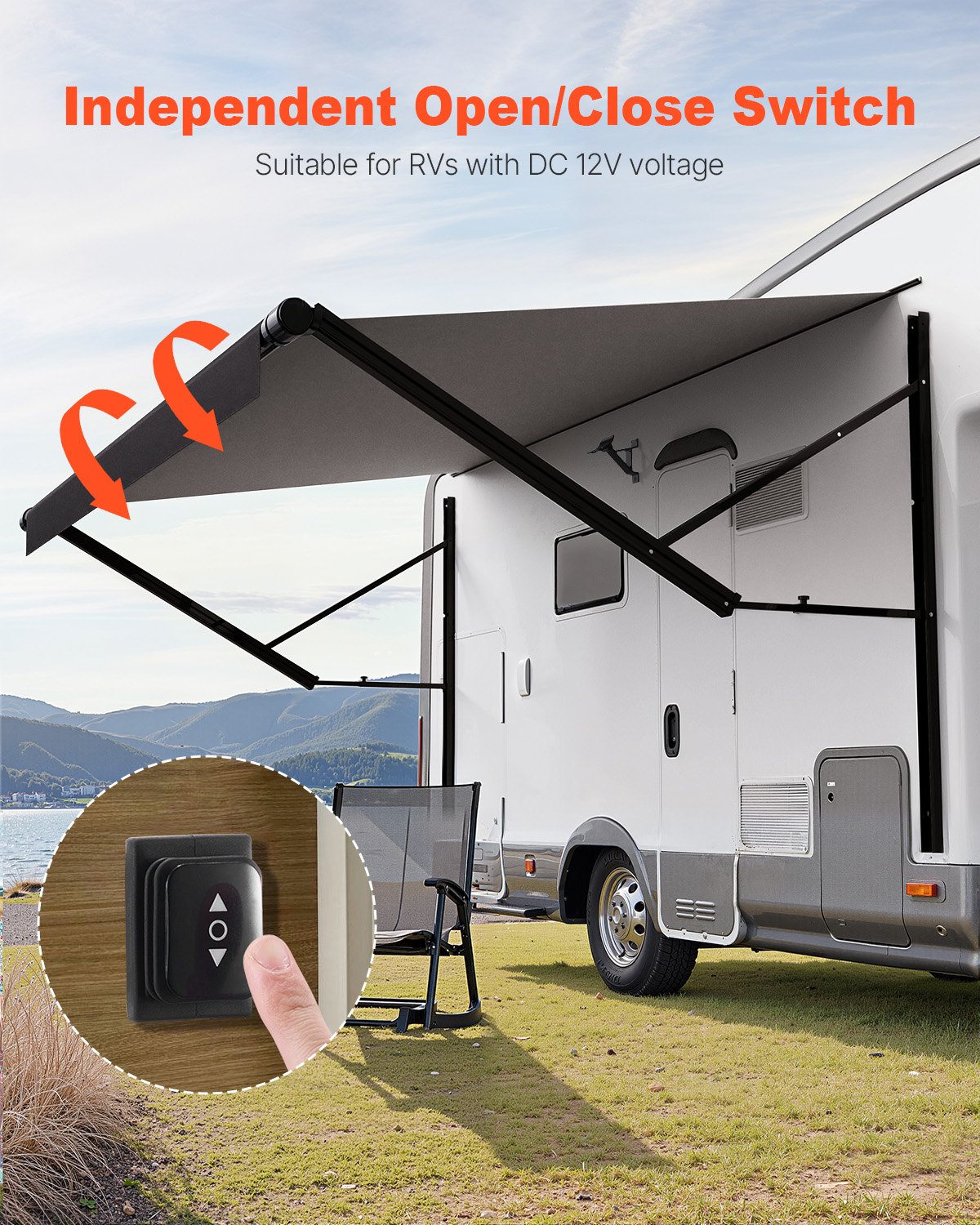 VEVOR Motorized RV Awning Complete Kit, 10' Retractable Awning with Aluminum Alloy Frame, Outdoor Trailer Awning, Fit for Most RVs(Black Fade) - DDKSSSFCZYP195S2JV9 - view 3