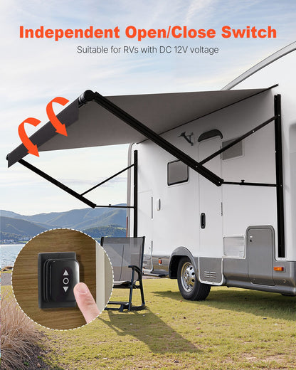 VEVOR Motorized RV Awning Complete Kit, 10' Retractable Awning with Aluminum Alloy Frame, Outdoor Trailer Awning, Fit for Most RVs(Black Fade) - DDKSSSFCZYP195S2JV9 - view 3