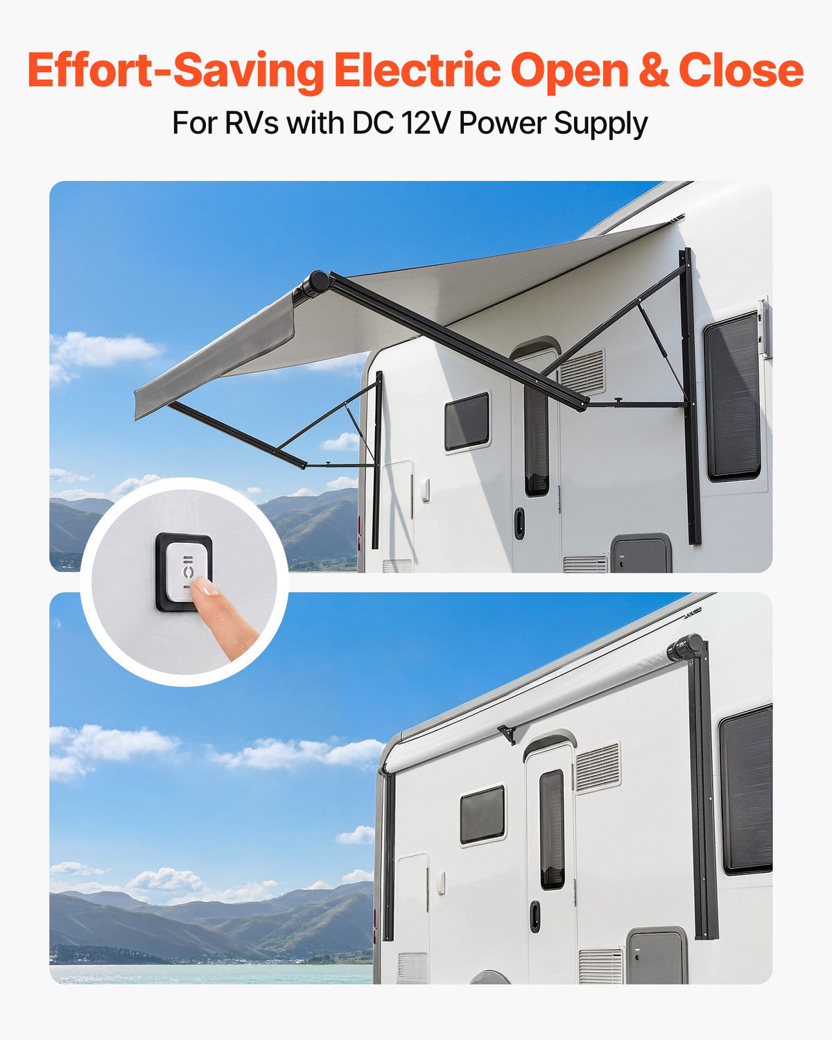 VEVOR Motorized RV Awning Complete Kit, 15.06FT Electric Retractable RV Awning with Aluminum Alloy Frame & Waterproof Fabric, Outdoor Camping Trailer Awnings Fit Most RVs (15FT Type, Gradient Black) - DDKSSSFCZYP1FIVQR001V9 - view 4