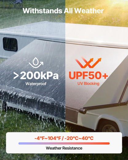 VEVOR Motorized RV Awning Complete Kit, 15.06FT Electric Retractable RV Awning with Aluminum Alloy Frame & Waterproof Fabric, Outdoor Camping Trailer Awnings Fit Most RVs (15FT Type, Gradient Black) - DDKSSSFCZYP1FIVQR001V9 - view 7