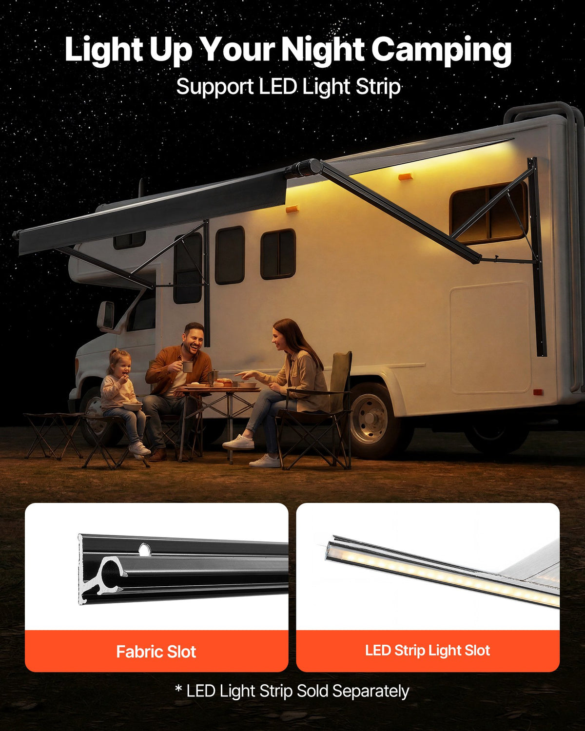 VEVOR Motorized RV Awning Complete Kit, 15.06FT Electric Retractable RV Awning with Aluminum Alloy Frame & Waterproof Fabric, Outdoor Camping Trailer Awnings Fit Most RVs (15FT Type, Gradient Black) - DDKSSSFCZYP1FIVQR001V9 - view 8