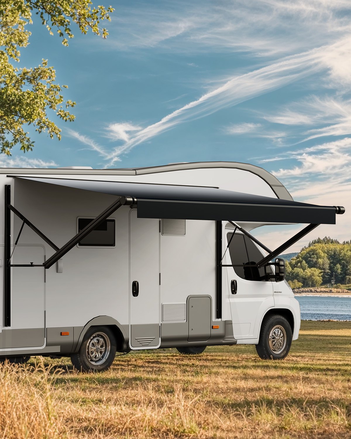 VEVOR Motorized RV Awning Complete Kit, 16' Retractable Awning with Aluminum Alloy Frame, Outdoor Trailer Awning, Fit for Most RVs(Black Fade) - DDKSSSFCZYP1R5K9TV9 - view 1