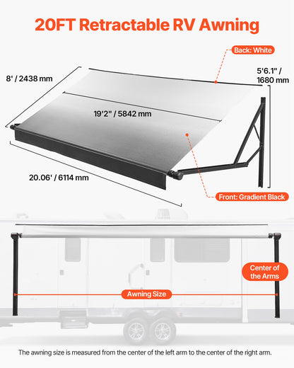 VEVOR Motorized RV Awning Complete Kit, 20.06FT Electric Retractable RV Awning with Aluminum Alloy Frame & Waterproof Fabric, Outdoor Camping Trailer Awnings Fit Most RVs (20FT Type, Gradient Black) - DDKSSSFCZYP236GD3001V9 - view 3