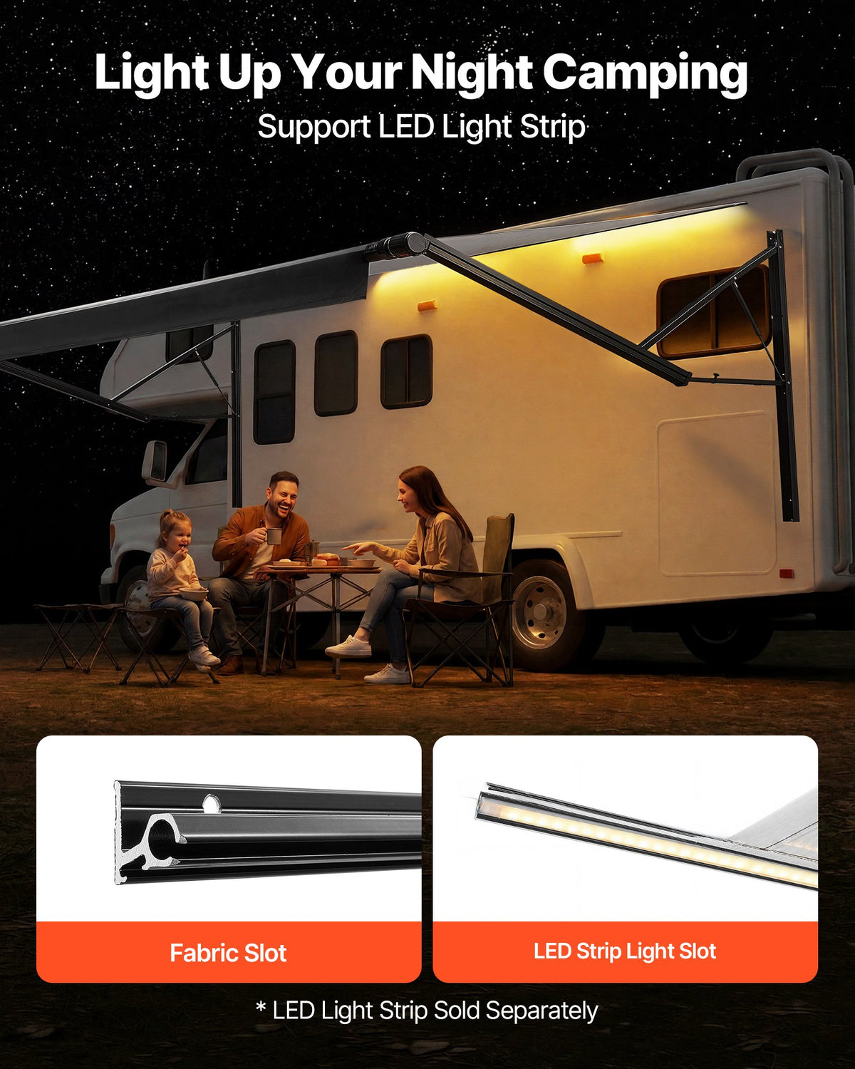 VEVOR Motorized RV Awning Complete Kit, 20.06FT Electric Retractable RV Awning with Aluminum Alloy Frame & Waterproof Fabric, Outdoor Camping Trailer Awnings Fit Most RVs (20FT Type, Gradient Black) - DDKSSSFCZYP236GD3001V9 - view 8