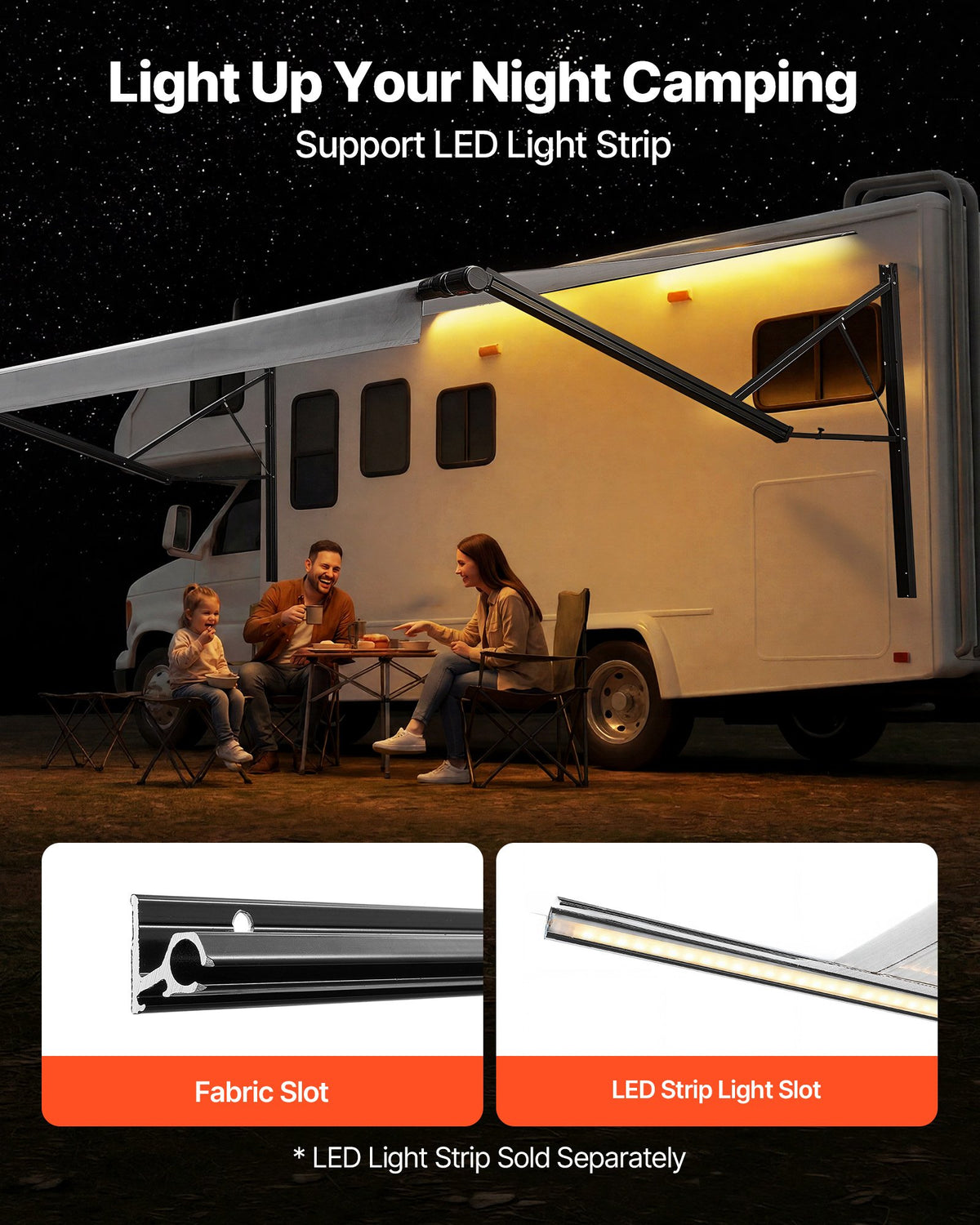 VEVOR Motorized RV Awning Complete Kit, 21.06FT Electric Retractable RV Awning with Aluminum Alloy Frame & Waterproof Fabric, Outdoor Camping Trailer Awnings Fit Most RVs (21FT Type, Gradient Gray) - DDKSSSFCZYP291R62001V9 - view 8