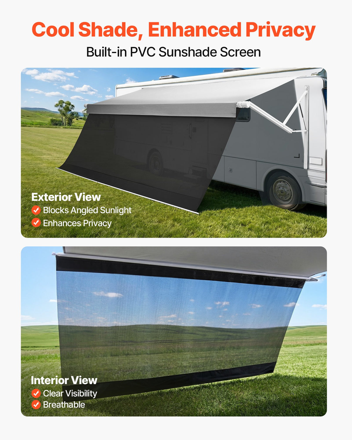 VEVOR Motorized RV Awning Complete Kit & Sunshade Screen, 18.06FT Electric Retractable RV Awning with Aluminum Alloy Frame & Waterproof Fabric, Outdoor Camping Trailer Awnings Fit Most RVs (18FT Type) - DDKSSSFCZYP2U1EJM001V9 - view 4