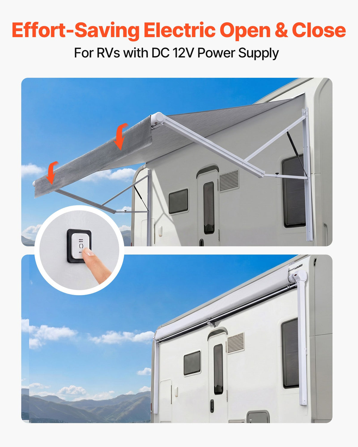 VEVOR Motorized RV Awning Complete Kit & Sunshade Screen, 18.06FT Electric Retractable RV Awning with Aluminum Alloy Frame & Waterproof Fabric, Outdoor Camping Trailer Awnings Fit Most RVs (18FT Type) - DDKSSSFCZYP2U1EJM001V9 - view 6