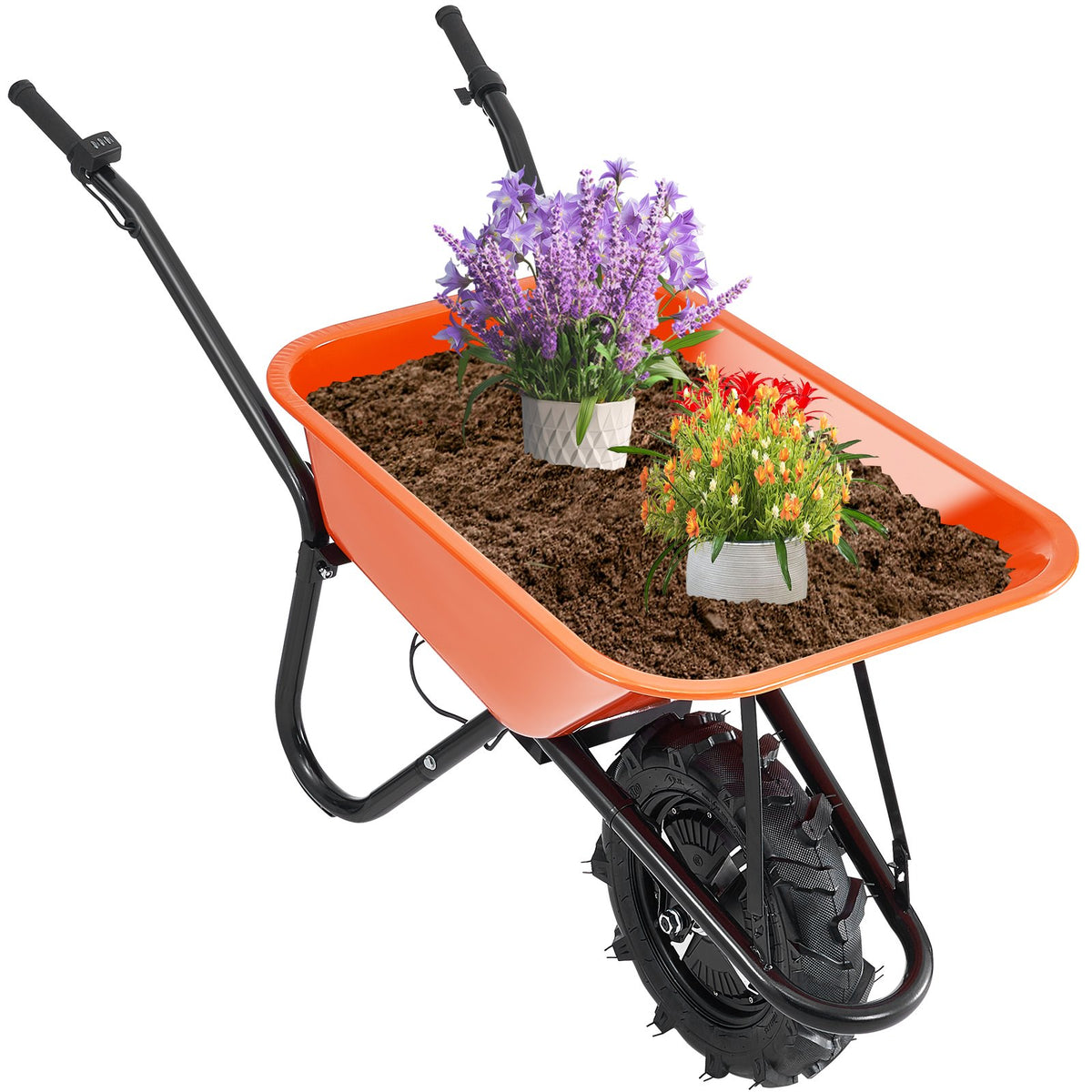 VEVOR Electric Wheelbarrow Cart, 500W Powered Utility Garden Wagon Dump Cart, 5 Cu. Ft. Load & 330 lbs Capacity with Metal Handle & 16" Track Wheels, One Wheel Barrow Yard Cart & Wagons for Lawn Farm - DDL2LHYTC1JL1DT7ZV1 - view 1