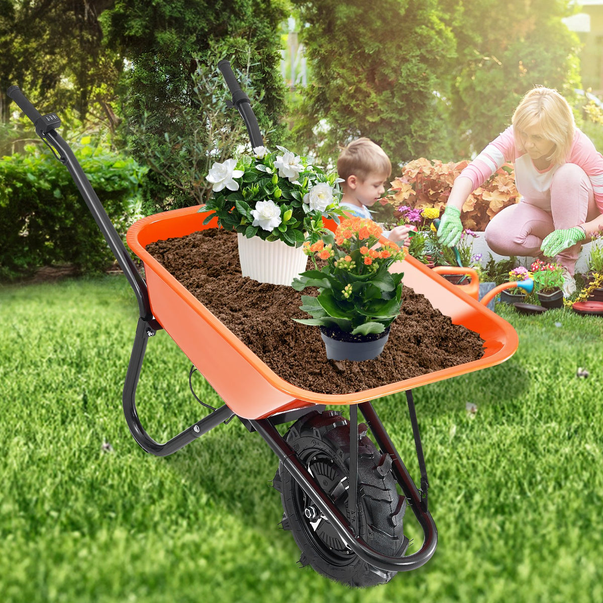 VEVOR Electric Wheelbarrow Cart, 500W Powered Utility Garden Wagon Dump Cart, 5 Cu. Ft. Load & 330 lbs Capacity with Metal Handle & 16" Track Wheels, One Wheel Barrow Yard Cart & Wagons for Lawn Farm - DDL2LHYTC1JL1DT7ZV1 - view 9