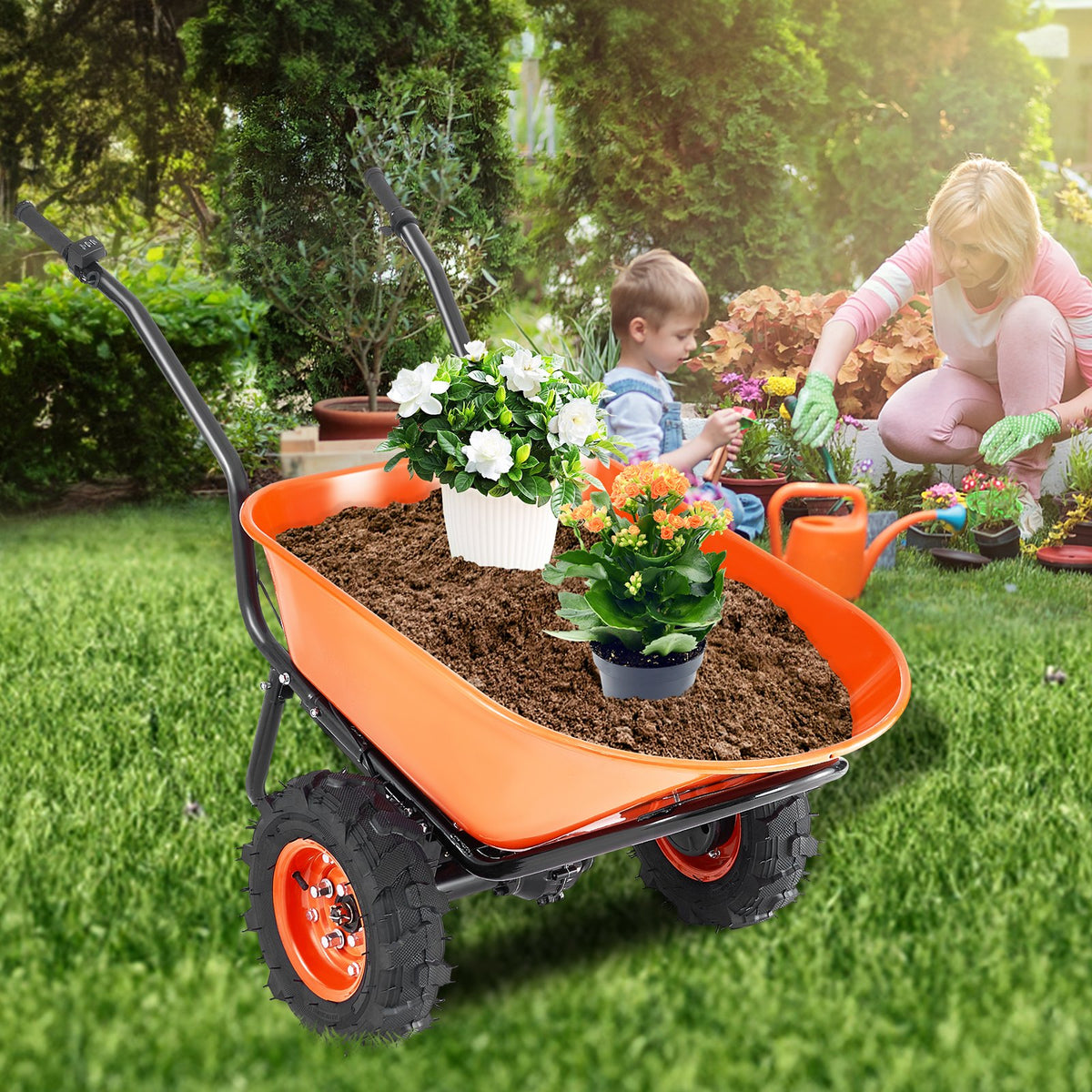 VEVOR Electric Wheelbarrow Cart, 500W Powered Utility Garden Wagon Dump Cart, 4.5 Cu Ft Load & 573 lbs Capacity with Metal Handle & 16" Track Wheels, Two Wheel Barrow Yard Cart & Wagons for Lawn Farm - DDL2LHYTC2JLJVUC6V1 - view 9