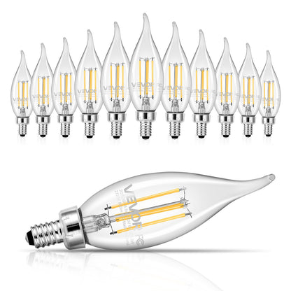 VEVOR LED Candelabra Bulbs, 12-Pack Dimmable Chandelier Light Bulbs, Vintage Flame Tip Candle Light Bulb with 2725K Warm Lighting, 90+ High CRI & E12 Base for Chandeliers, Wall Sconces & Table Lamps - DDLEDDPLZJJX46TZJ001V6 - view 1