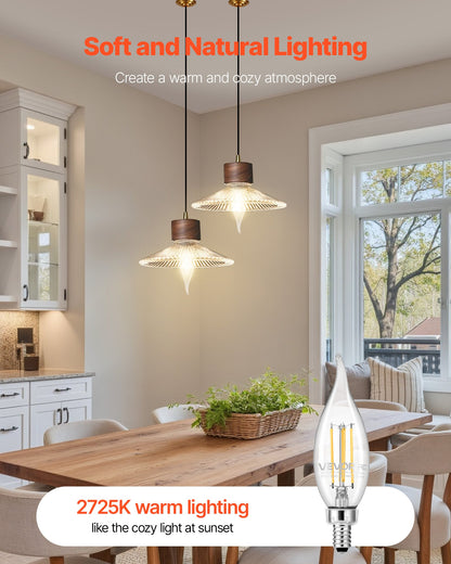 VEVOR LED Candelabra Bulbs, 12-Pack Dimmable Chandelier Light Bulbs, Vintage Flame Tip Candle Light Bulb with 2725K Warm Lighting, 90+ High CRI & E12 Base for Chandeliers, Wall Sconces & Table Lamps - DDLEDDPLZJJX46TZJ001V6 - view 7