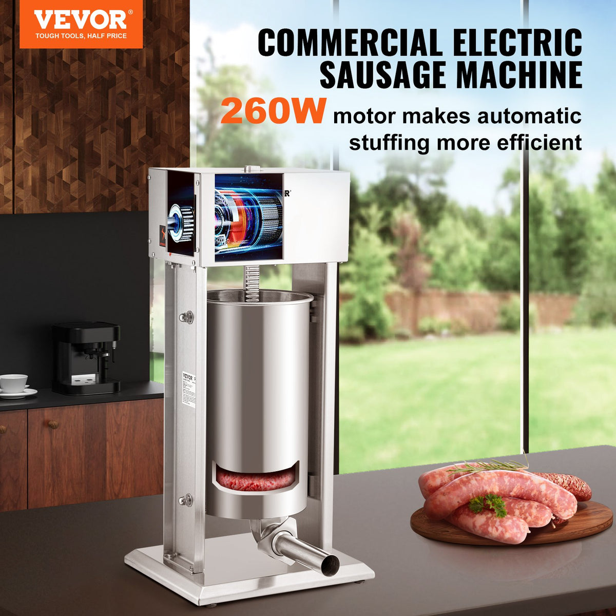 VEVOR Electric Stuffer, 15L Large Capacity, 260W Vertical Sausage Stuffer with Speed Stepless, 304 Stainless Steel Sausage Machine with 4 Stuffing Tubes, Foot Pedal for Household - DDLSBX15L260W11X8V1 - view 2