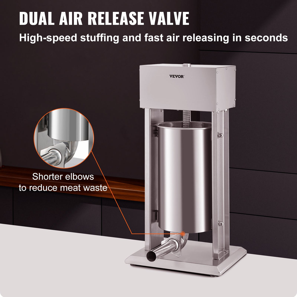 VEVOR Electric Stuffer, 15L Large Capacity, 260W Vertical Sausage Stuffer with Speed Stepless, 304 Stainless Steel Sausage Machine with 4 Stuffing Tubes, Foot Pedal for Household - DDLSBX15L260W11X8V1 - view 3