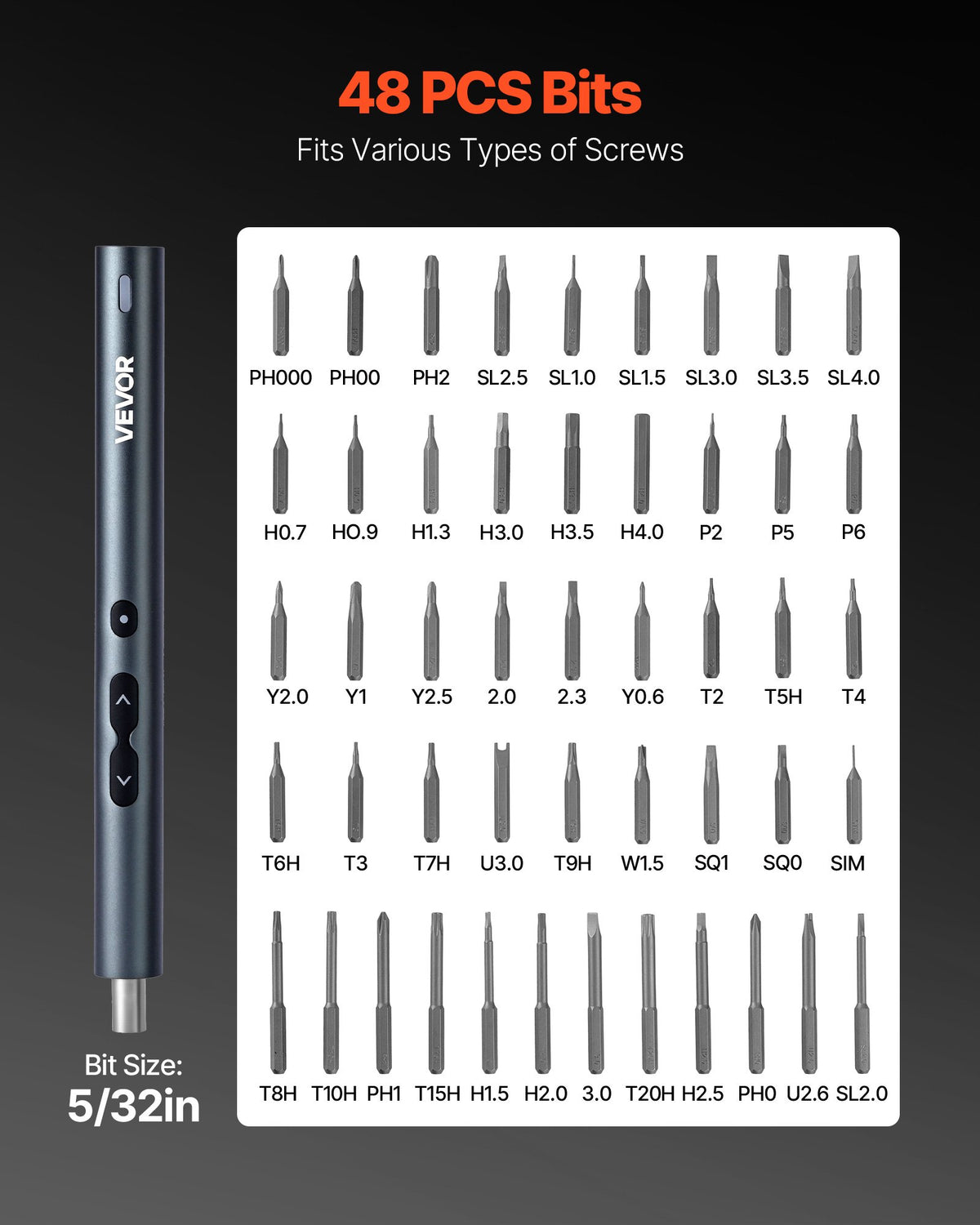 VEVOR Electric Precision Screwdriver Set, 48 Magnetic Bits, Mini Electric Screwdriver with Magnetic Storage Box, S2 Steel Bits, LED Light, Type-C Charging, for Phone, Laptop, and Electronics Repair - DDLSD4V350MAY238C001V9 - view 5