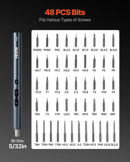VEVOR Electric Precision Screwdriver Set, 48 Magnetic Bits, Mini Electric Screwdriver with Magnetic Storage Box, S2 Steel Bits, LED Light, Type-C Charging, for Phone, Laptop, and Electronics Repair - DDLSD4V350MAY238C001V9 - view 5