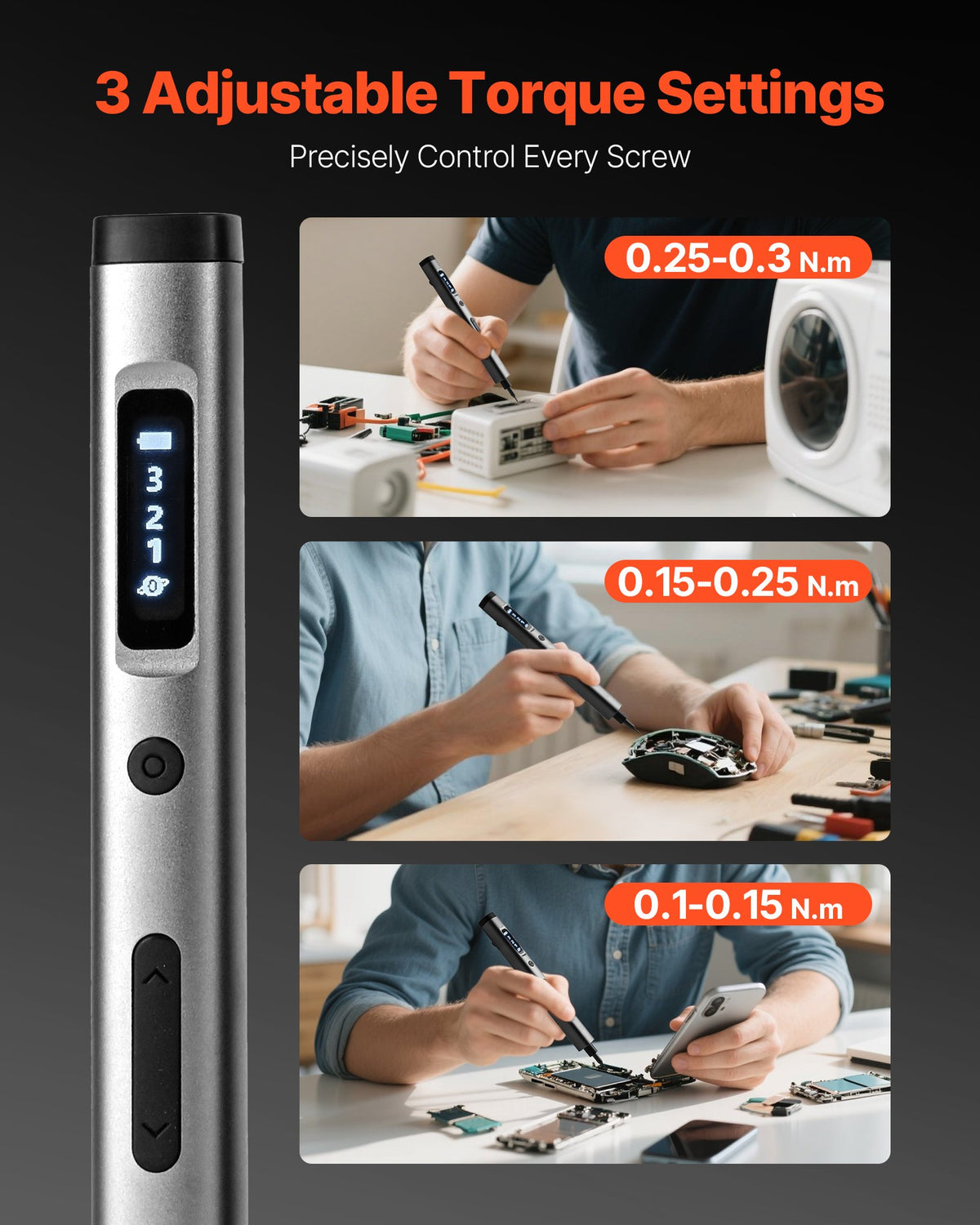 VEVOR Electric Precision Screwdriver Set, 52 Magnetic Bits, Mini Electric Screwdriver with Magnetic Storage Box, S2 Steel Bits, LED Light, Type-C Charging, for Phone, Laptop, and Electronics Repair - DDLSD4V500MA4UD9P001V9 - view 3