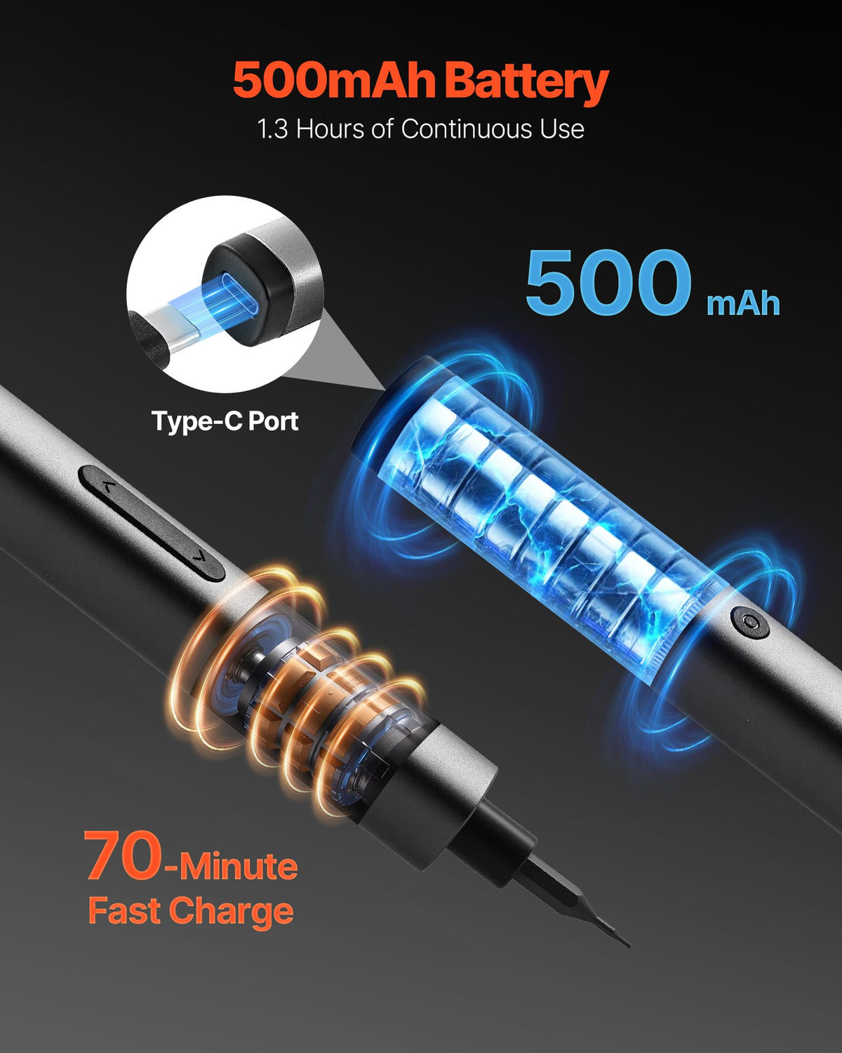 VEVOR Electric Precision Screwdriver Set, 52 Magnetic Bits, Mini Electric Screwdriver with Magnetic Storage Box, S2 Steel Bits, LED Light, Type-C Charging, for Phone, Laptop, and Electronics Repair - DDLSD4V500MA4UD9P001V9 - view 4