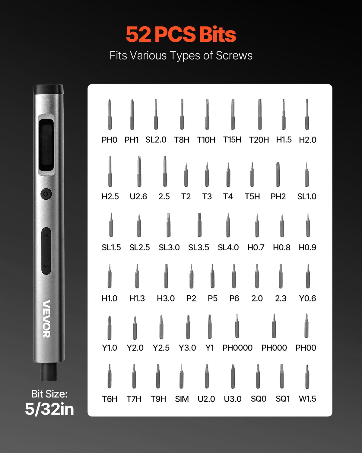 VEVOR Electric Precision Screwdriver Set, 52 Magnetic Bits, Mini Electric Screwdriver with Magnetic Storage Box, S2 Steel Bits, LED Light, Type-C Charging, for Phone, Laptop, and Electronics Repair - DDLSD4V500MA4UD9P001V9 - view 5