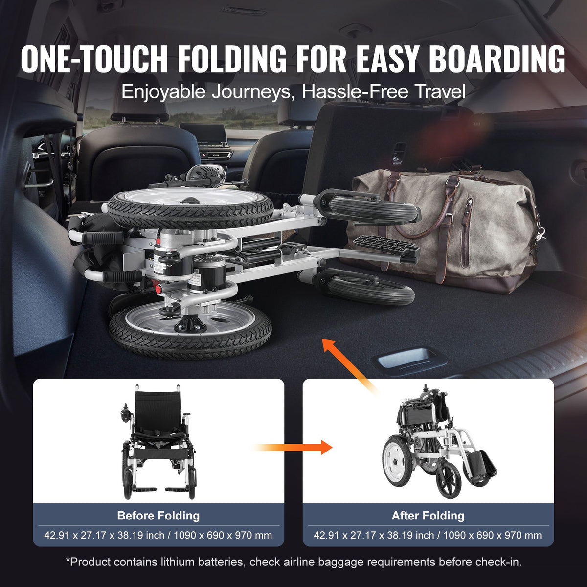 VEVOR Electric Wheelchair for Adults Seniors, 265 lbs Weight Capacity, 17.5in Width Lightweight Foldable Motorized Power Wheelchairs, UP to 12.5Miles Range All Terrain Power Chair, Adjustable Backrest - DDLY300LBS17XVGF9V1 - view 5