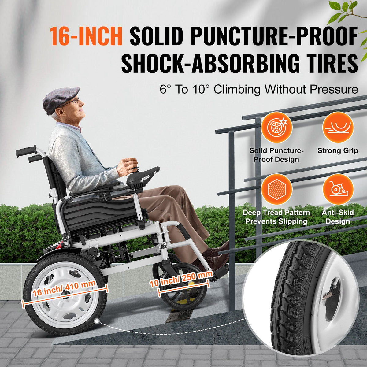 VEVOR Electric Wheelchair for Adults Seniors, 265 lbs Weight Capacity, 17.5in Width Lightweight Foldable Motorized Power Wheelchairs, UP to 12.5Miles Range All Terrain Power Chair, Adjustable Backrest - DDLY300LBS17XVGF9V1 - view 6