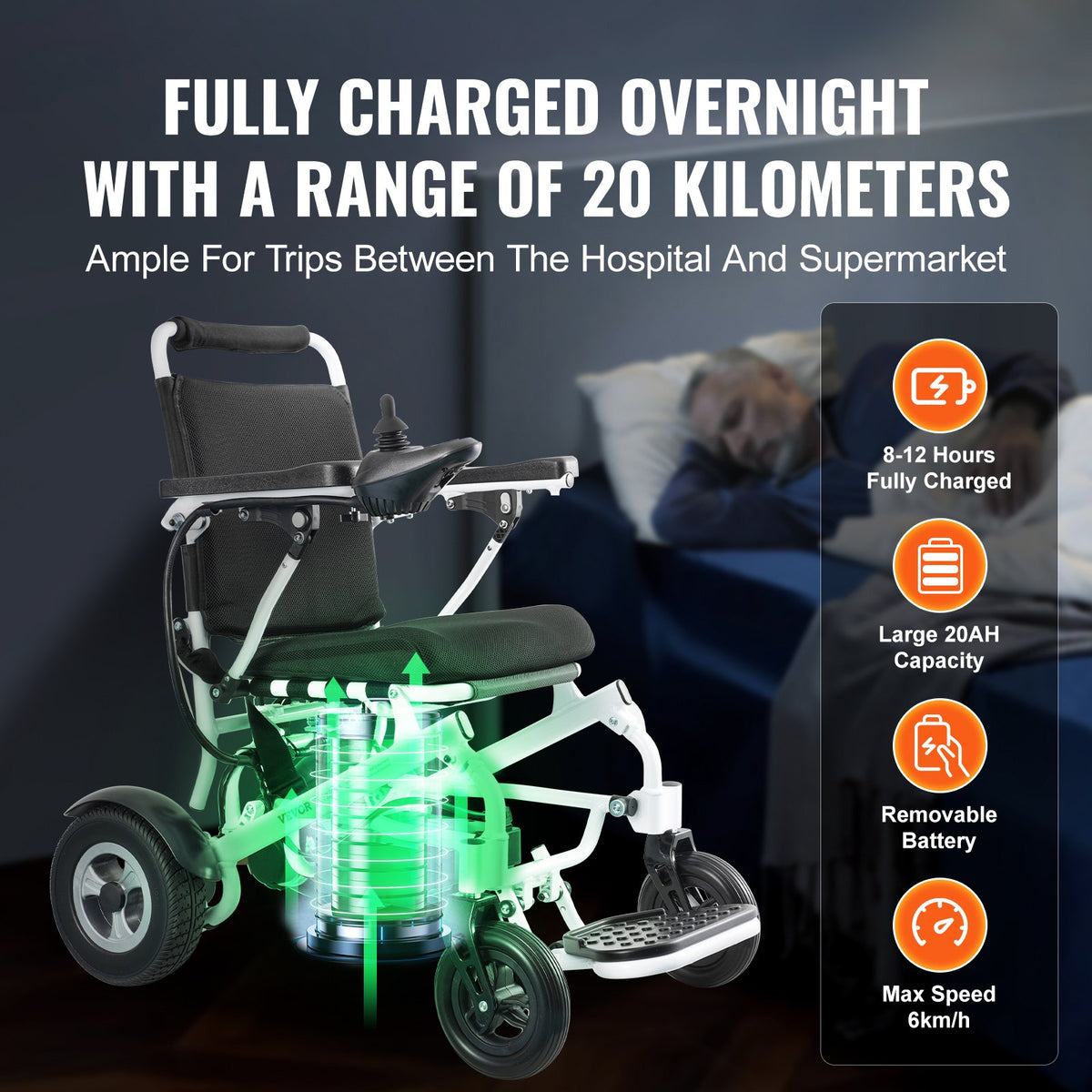 VEVOR Electric Wheelchair for Adults Seniors, 300 lbs Weight Capacity, 17.7 in Width Lightweight Foldable Motorized Power Wheelchairs, UP to 12.5 Miles Range All Terrain Aluminum Alloy Chair - DDLY330LB17IY7I32V1 - view 4