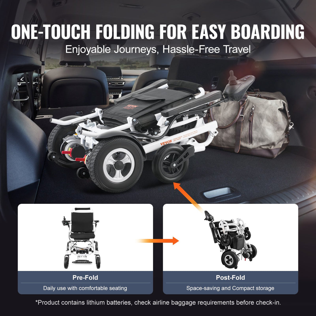 VEVOR Electric Wheelchair for Adults Seniors, 300 lbs Weight Capacity, 17.7 in Width Lightweight Foldable Motorized Power Wheelchairs, UP to 12.5 Miles Range All Terrain Aluminum Alloy Chair - DDLY330LB17IY7I32V1 - view 5