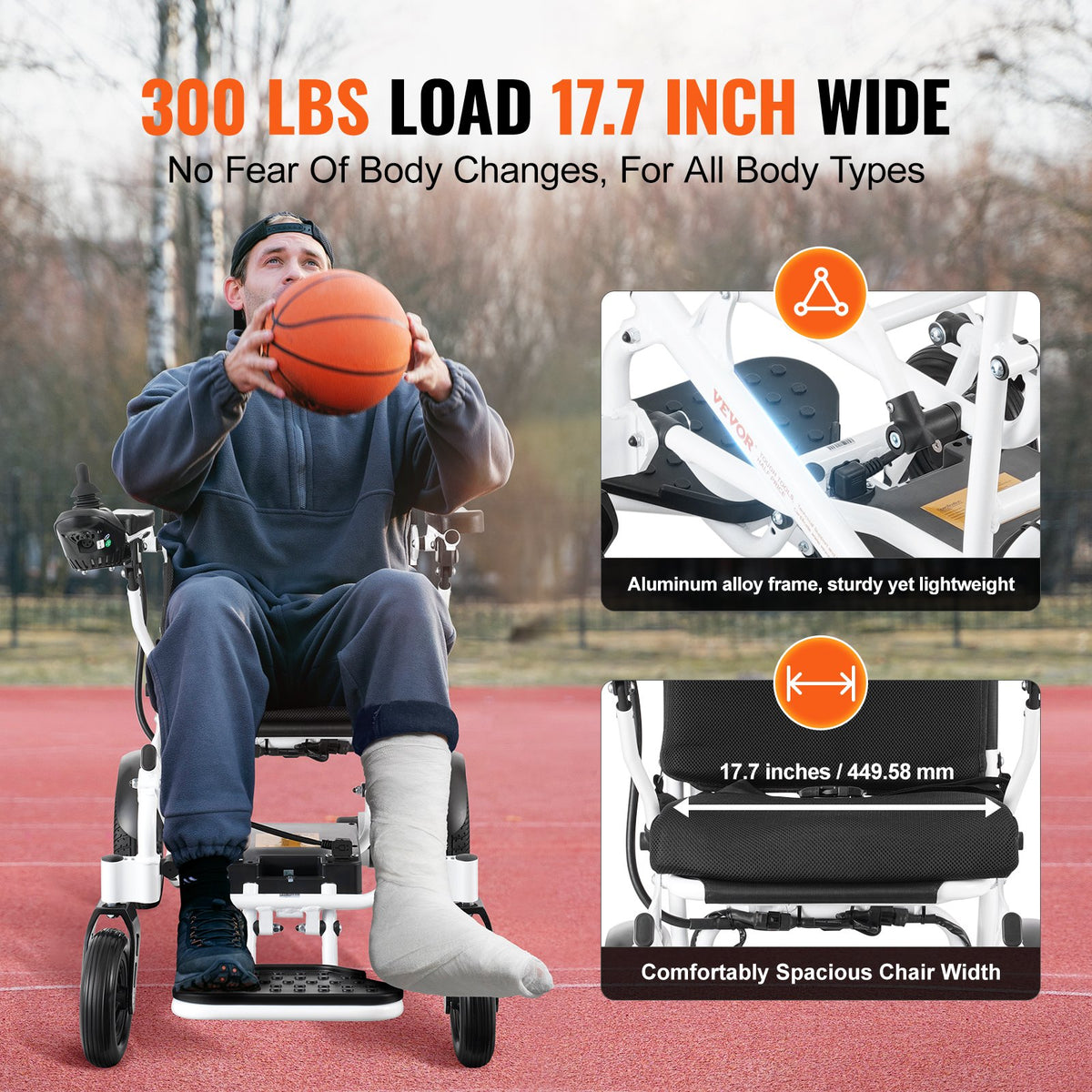 VEVOR Electric Wheelchair for Adults Seniors, 300 lbs Weight Capacity, 17.7 in Width Lightweight Foldable Motorized Power Wheelchairs, UP to 12.5 Miles Range All Terrain Aluminum Alloy Chair - DDLY330LB17IY7I32V1 - view 7