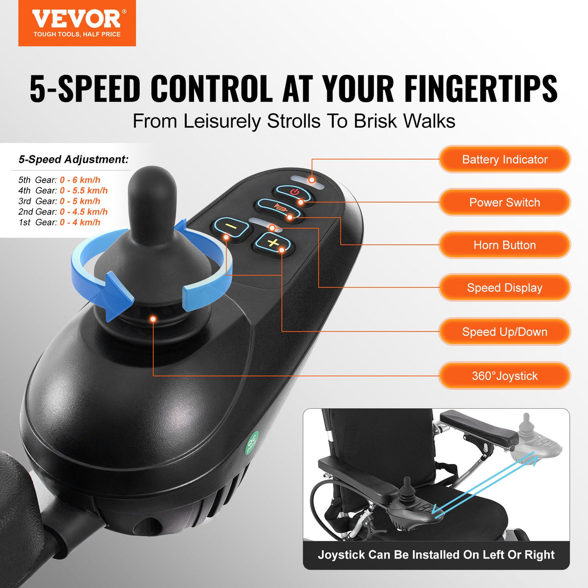 VEVOR Electric Wheelchair for Adults Seniors, 300 lbs Weight Capacity, 20 in Width Lightweight Foldable Motorized Power Wheelchairs, Long Range All Terrain Aluminum Alloy Chair, Adjustable Backrest - DDLY330LBS2015X9WV1 - view 3