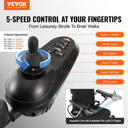 VEVOR Electric Wheelchair for Adults Seniors, 300 lbs Weight Capacity, 20 in Width Lightweight Foldable Motorized Power Wheelchairs, Long Range All Terrain Aluminum Alloy Chair, Adjustable Backrest - DDLY330LBS2015X9WV1 - view 3