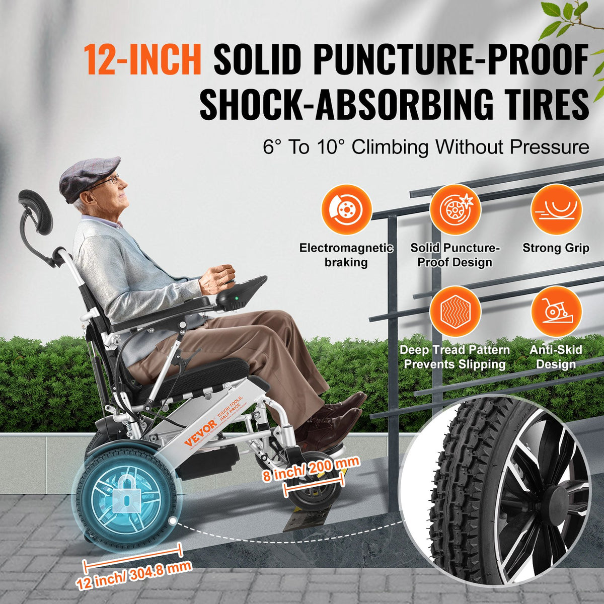 VEVOR Electric Wheelchair for Adults Seniors, 300 lbs Weight Capacity, 20 in Width Lightweight Foldable Motorized Power Wheelchairs, Long Range All Terrain Aluminum Alloy Chair, Adjustable Backrest - DDLY330LBS2015X9WV1 - view 6