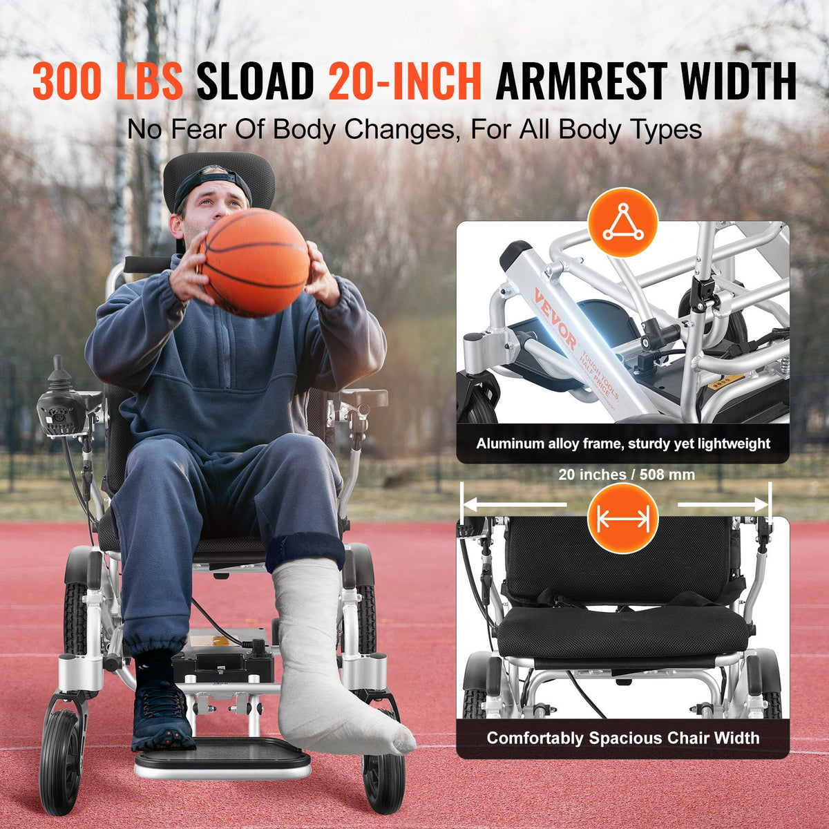 VEVOR Electric Wheelchair for Adults Seniors, 300 lbs Weight Capacity, 20 in Width Lightweight Foldable Motorized Power Wheelchairs, Long Range All Terrain Aluminum Alloy Chair, Adjustable Backrest - DDLY330LBS2015X9WV1 - view 7