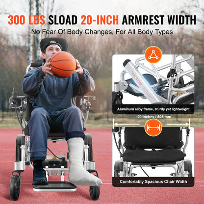 VEVOR Electric Wheelchair for Adults Seniors, 300 lbs Weight Capacity, 20 in Width Lightweight Foldable Motorized Power Wheelchairs, Long Range All Terrain Aluminum Alloy Chair, Adjustable Backrest - DDLY330LBS2015X9WV1 - view 7
