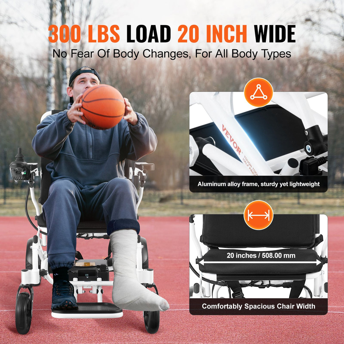 VEVOR Electric Wheelchair for Adults Seniors, 300 lbs Weight Capacity, 20 in Width Lightweight Foldable Motorized Power Wheelchairs, Long Range All Terrain Aluminum Alloy Chair - DDLY330LBS20LLLHFV1 - view 7