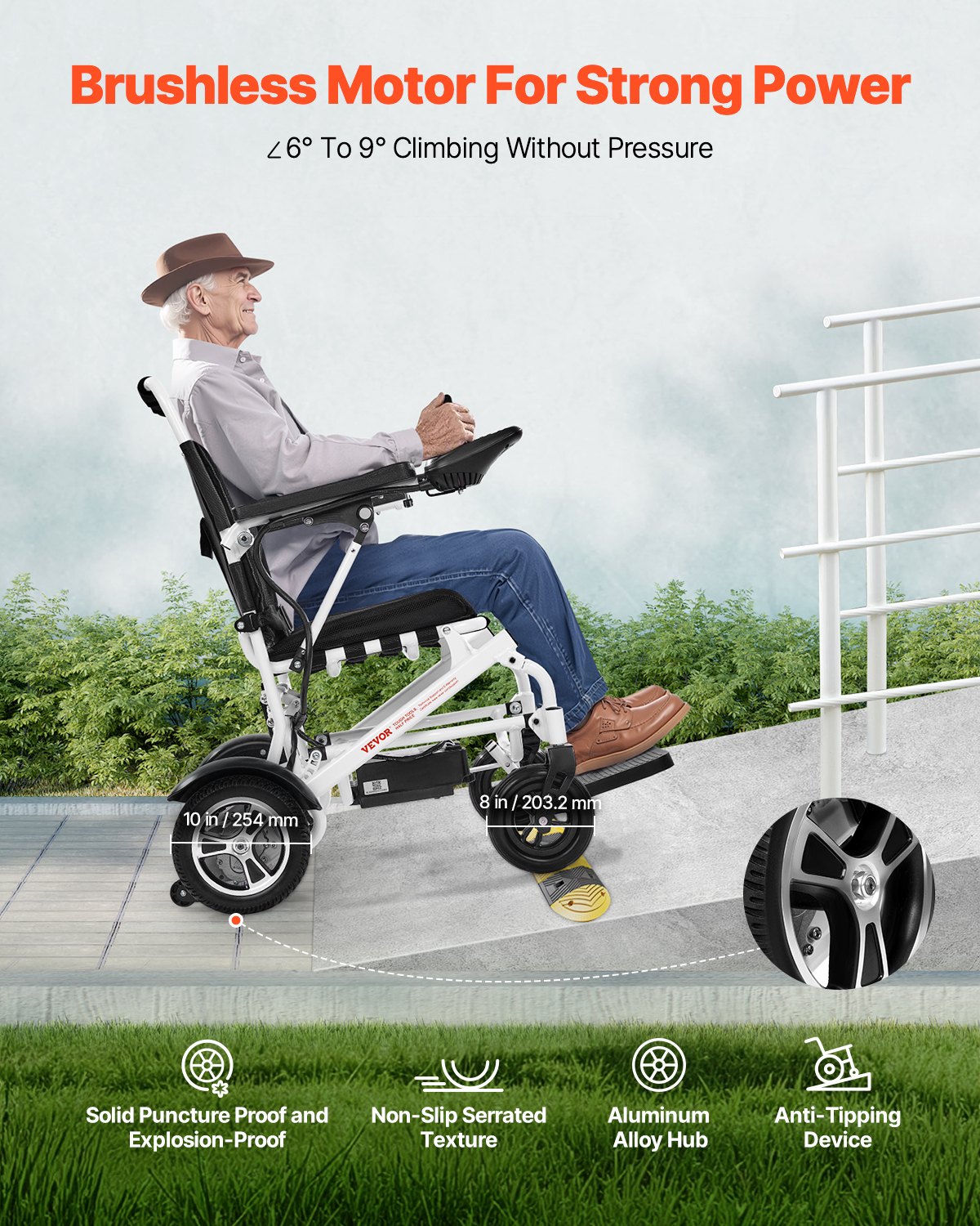 VEVOR Electric Wheelchair for Adults, 300lbs Capacity, Foldable & Lightweight Motorized Wheelchair, 13-Mile Long Travel Range, All-Terrain Powered Chair, Portable 21 inch Seat for Seniors & Disabled - DDLYLHJ300LBAYL01001V1 - view 6
