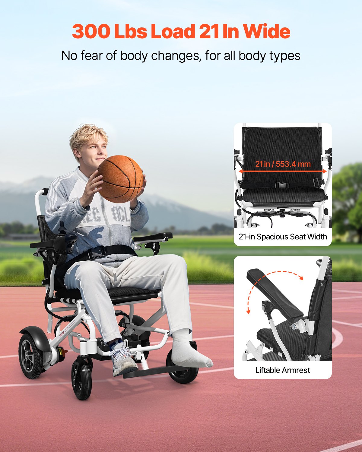 VEVOR Electric Wheelchair for Adults, 300lbs Capacity, Foldable & Lightweight Motorized Wheelchair, 13-Mile Long Travel Range, All-Terrain Powered Chair, Portable 21 inch Seat for Seniors & Disabled - DDLYLHJ300LBAYL01001V1 - view 7