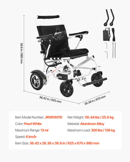 VEVOR Electric Wheelchair for Adults, 300lbs Capacity, Foldable & Lightweight Motorized Wheelchair, 13-Mile Long Travel Range, All-Terrain Powered Chair, Portable 21 inch Seat for Seniors & Disabled - DDLYLHJ300LBAYL01001V1 - view 8