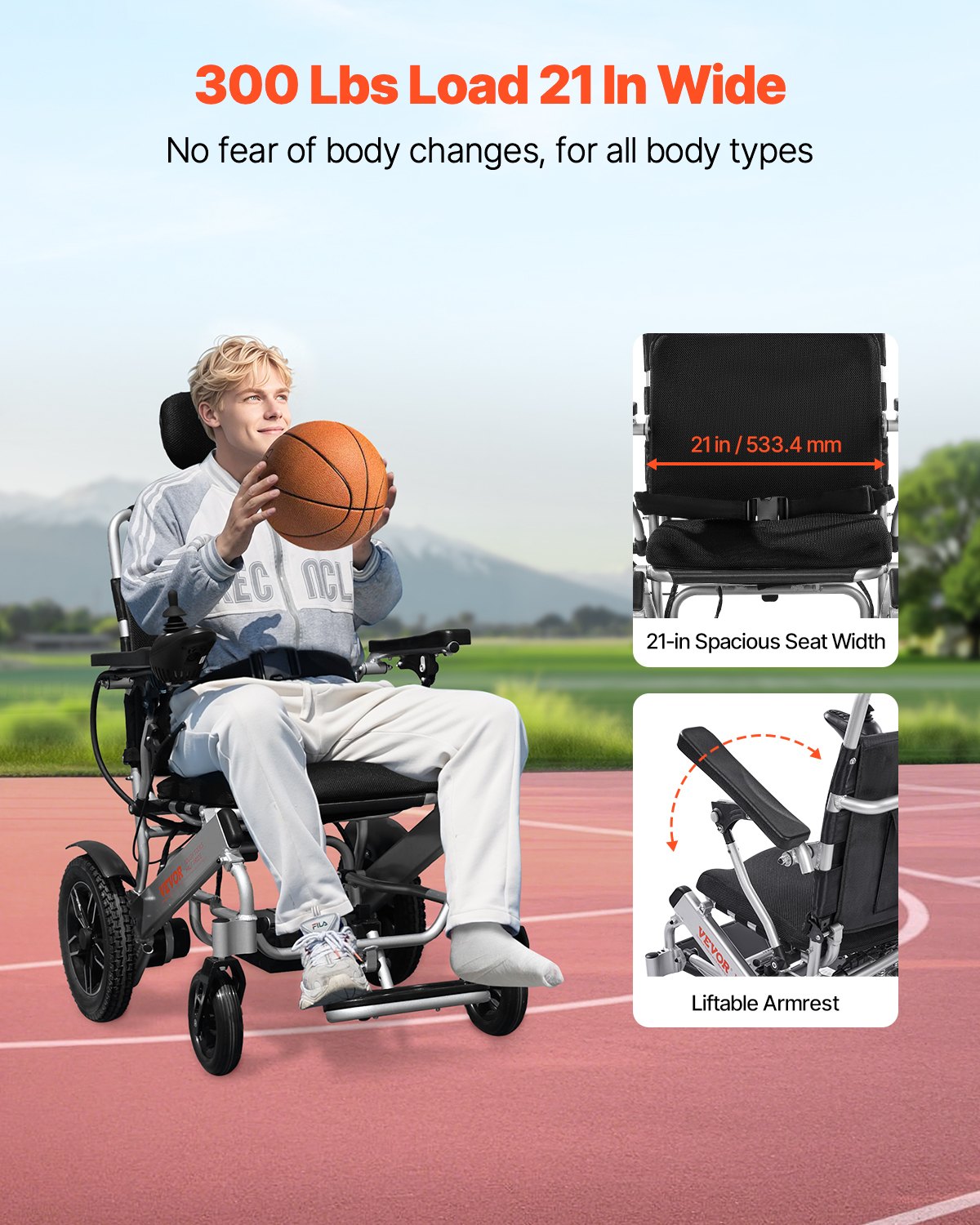 VEVOR Electric Wheelchair for Adults, 300lbs Capacity with Adjustable Backrest, Foldable Lightweight Motorized Wheelchair,13-Mile Range,All-Terrain Powered,Portable 21” Seat for Seniors & Disabled - DDLYLHJ300LBLSZQT001V1 - view 7