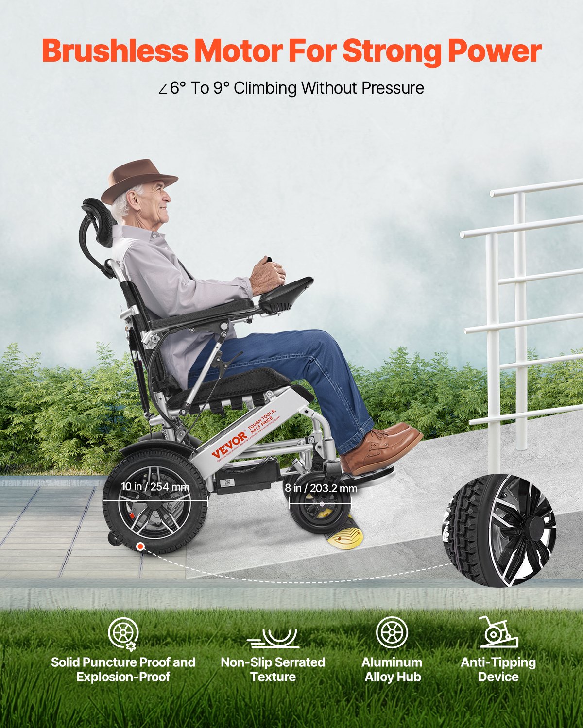 VEVOR Electric Wheelchair for Adults, 300lbs Capacity with Adjustable Backrest, Foldable & Lightweight Motorized Wheelchair, 13-Mile Range, All-Terrain Powered Chair, Portable for Seniors & Disabled - DDLYLHJ300LBR2GOG001V1 - view 6