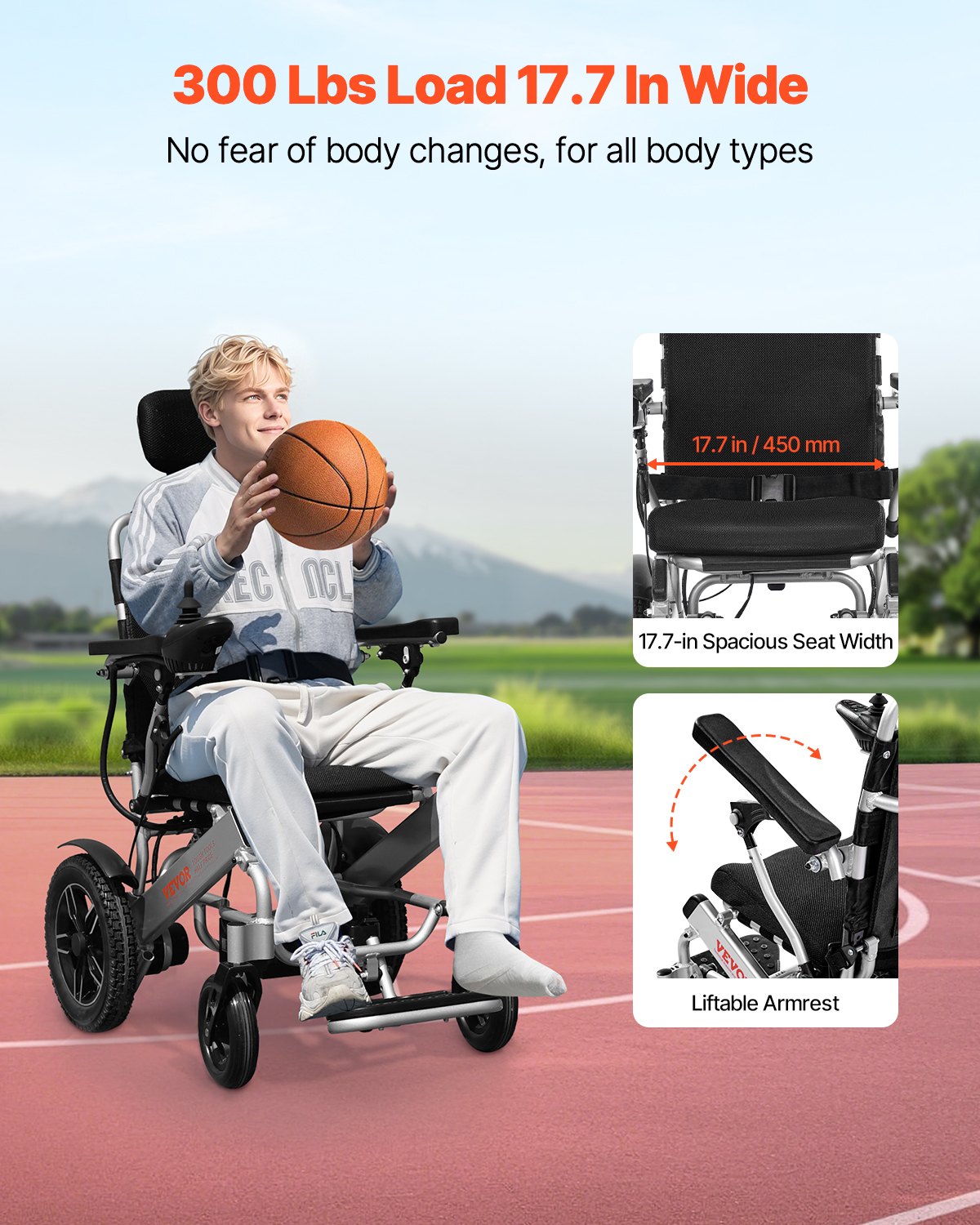 VEVOR Electric Wheelchair for Adults, 300lbs Capacity with Adjustable Backrest, Foldable & Lightweight Motorized Wheelchair, 13-Mile Range, All-Terrain Powered Chair, Portable for Seniors & Disabled - DDLYLHJ300LBR2GOG001V1 - view 7